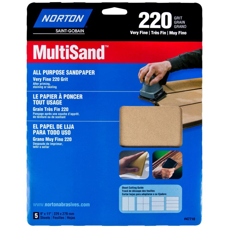 All Purpose Sandpaper - 9" x 11" - 5 Pack - Grit:220 Grit